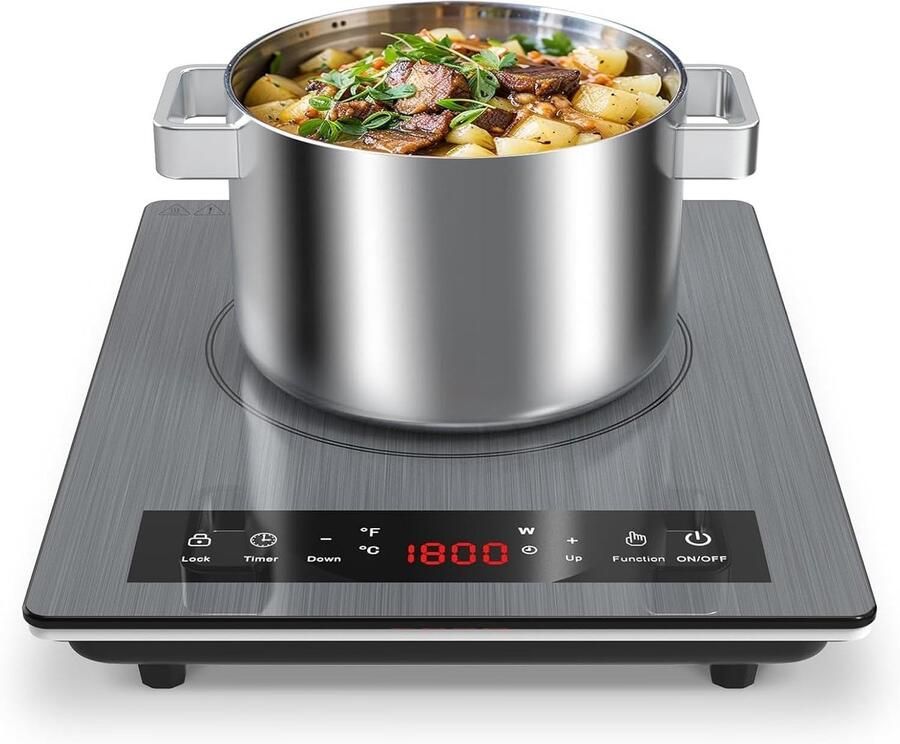 Inductiekookplaat Enkele Draagbaar Fornuis Snel Koken 10 Temperatuurstanden 28x35x6.5cm Grijs