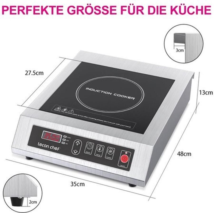Inductiekookplaat Enkele Kookplaat 3500 W Vermogen Roestvrij Staal Zwart Timer Functie Elektrisch Koken