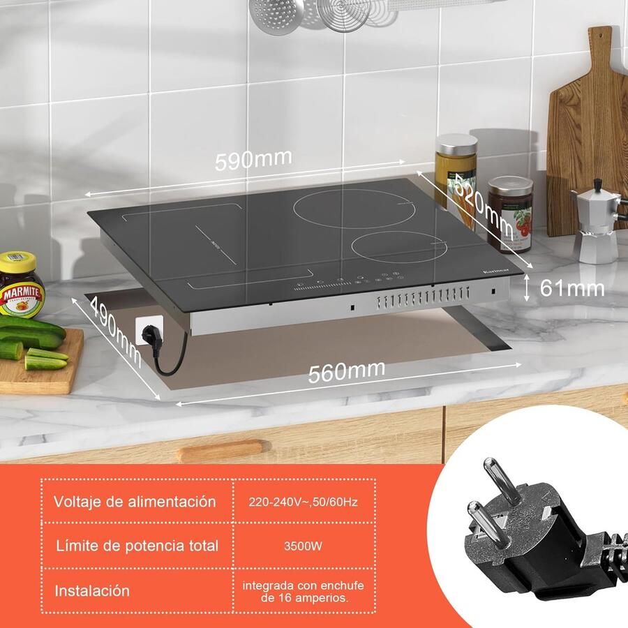 Inductiekookplaat Flexzone 4 Platen Kookplaat Snel Koken Met Stekker 59 cm Breed Zwart