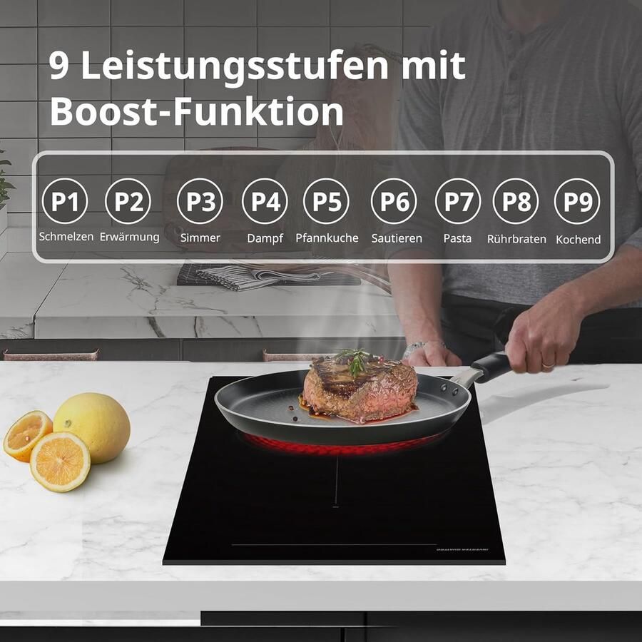 Inductiekookplaat Flexzones Keramische kookplaat Snel koken Aanraakbediening 3500 Watt Zwart