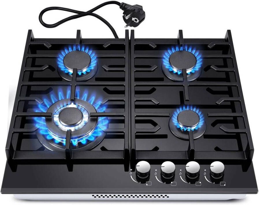 Inductiekookplaat Gaskookplaat Grillplaat 4 Pits Inbouw Aardgas Propaan 58x51x10cm 500W 3.4kW 230v Zwart