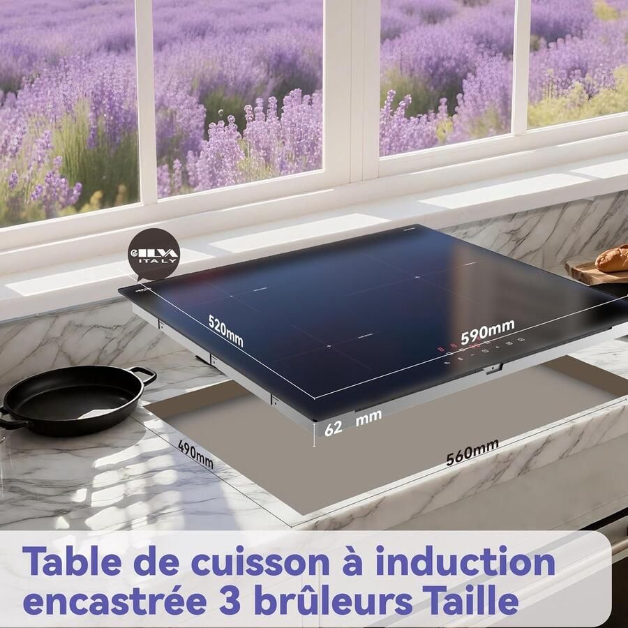 Inductiekookplaat Glaskeramisch oppervlak Modern koken Drie kookzones 59 cm breed Zwart - Foto 2