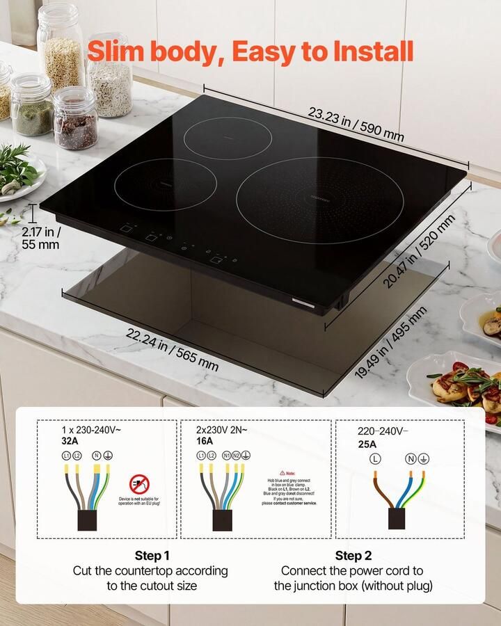 Inductiekookplaat Inbouw 3-zone Kookplaat Vermogen 6200 W 9 Vermogensniveaus LED Touchbediening Glaskeramisch Oppervlak Kinderbeveiliging Geschikt Voor Camper En Keuken