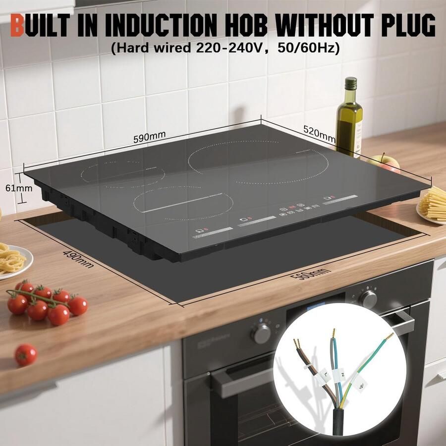 Inductiekookplaat Inbouw fornuis Snel koken 3 zones met boost 60 cm Zwart - Foto 3