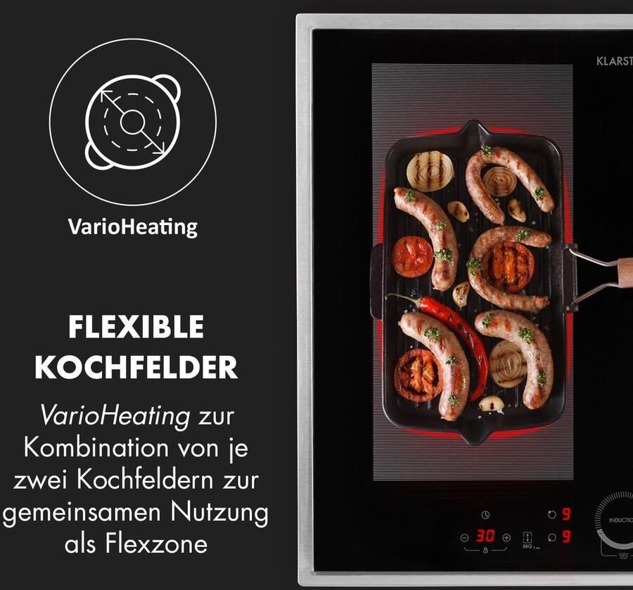 Inductiekookplaat Inbouw fornuis Snel koken Flexzones en booster 60 cm Zwart