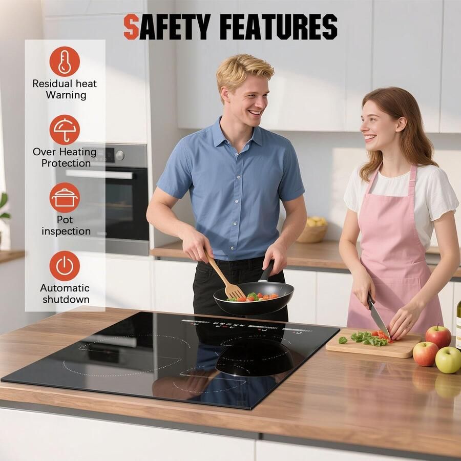 Inductiekookplaat Inbouw fornuis Snel koken Grote zone 28cm 60 cm Zwart