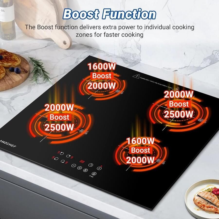Inductiekookplaat Inbouw kookplaat Snel Koken Boost functie 60 cm Zwart