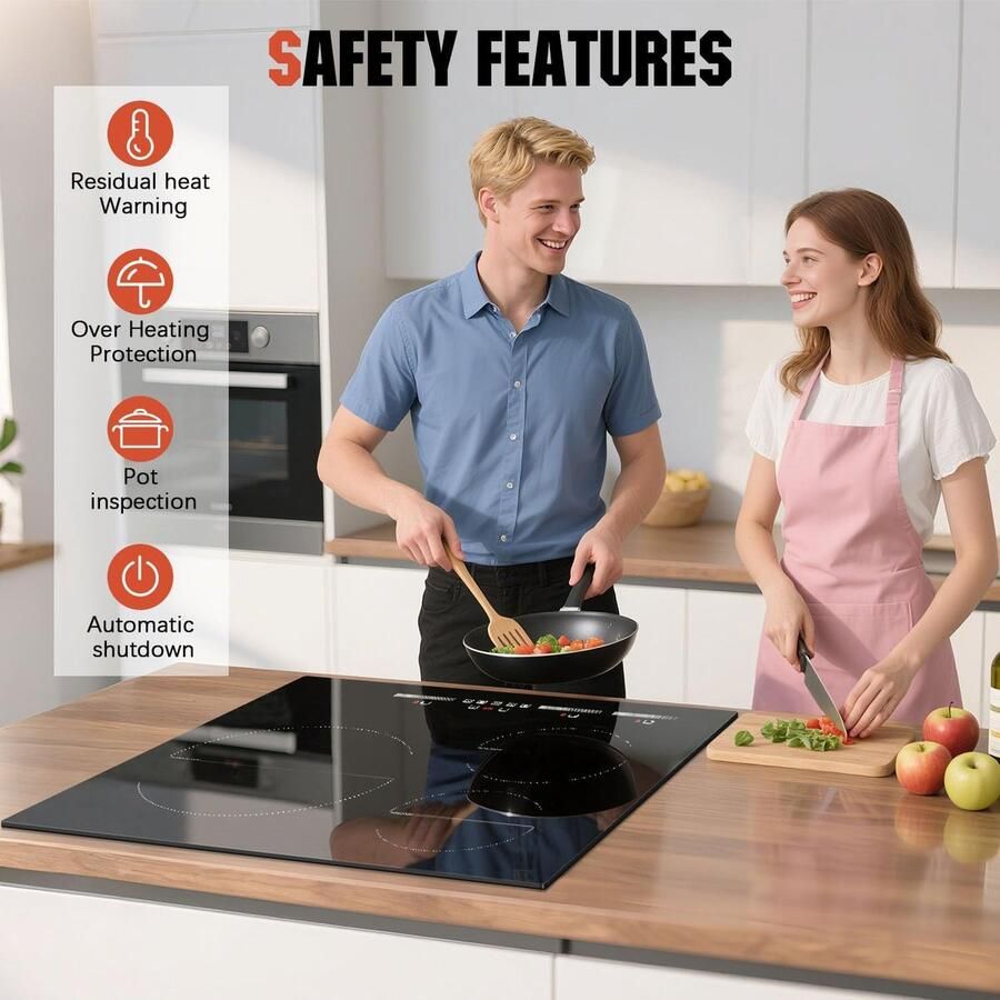 Inductiekookplaat Inbouw kookveld Snel koken Grote zone 60 cm Zwart