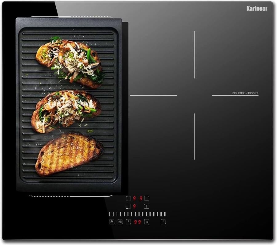 Inductiekookplaat Ingebouwd 3 Branders Met Flexzone 6800 W Vermogen Aanraakbediening Veiligheidsfunctie