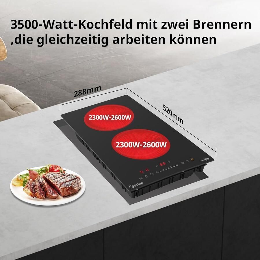 Inductiekookplaat Keramisch fornuis Snel koken Aanraakbediening 52 cm x 28.8 cm Zwart