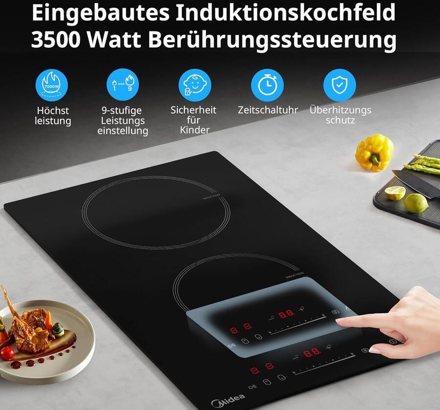 Inductiekookplaat Keramisch fornuis Snel koken Aanraakbediening 52 cm x 28.8 cm Zwart