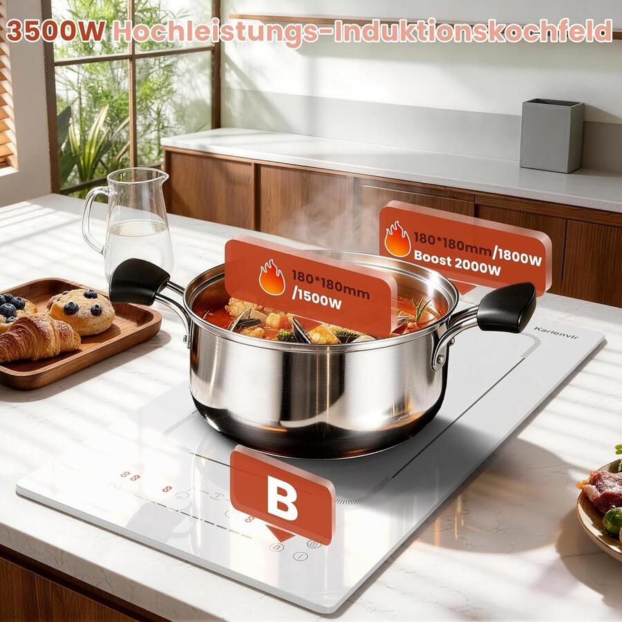 Inductiekookplaat Kookplaat 2 platen Snel Koken Met Flexzone 30 cm Wit