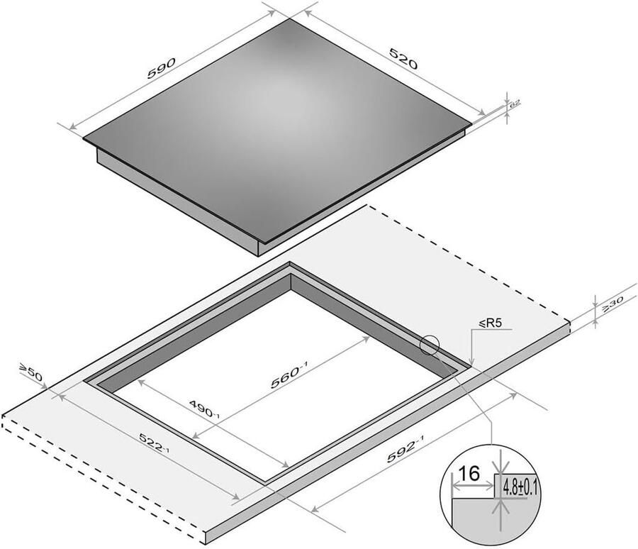 Inductiekookplaat Kookplaat 4 zones Snel koken 9 warmtestanden 60 cm Zwart
