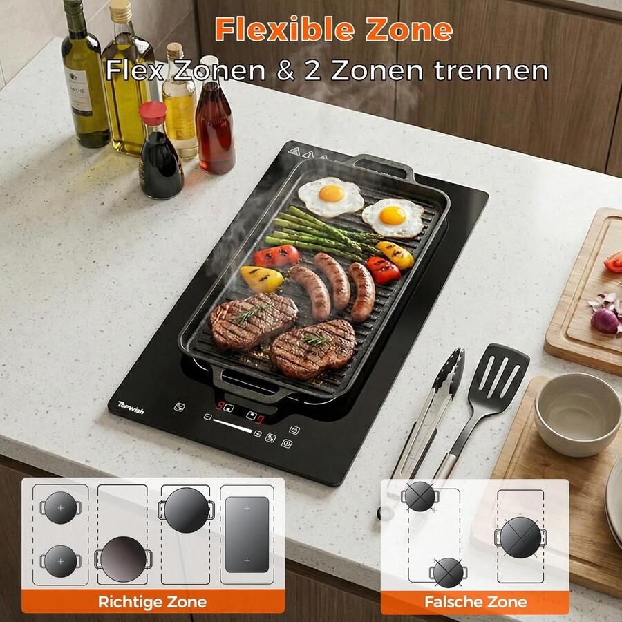 Inductiekookplaat Kookplaat 4 zones Snel koken Flexibele dubbele zones 30 cm Zwart - Foto 2