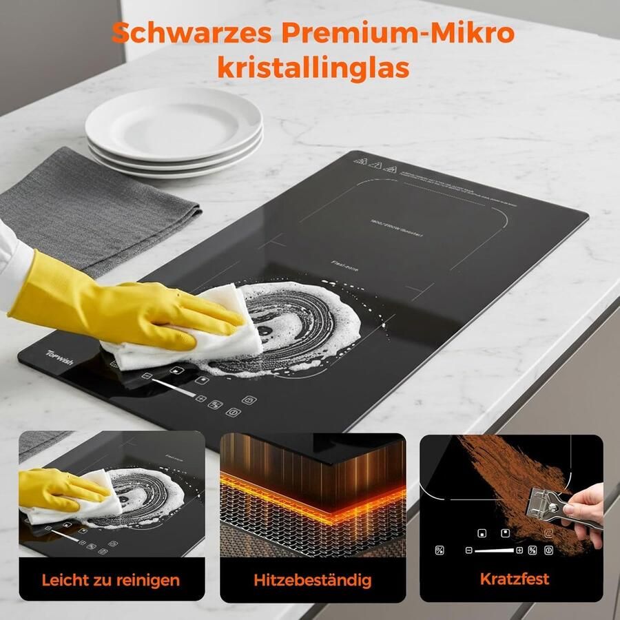Inductiekookplaat Kookplaat 4 zones Snel koken Flexibele dubbele zones 30 cm Zwart