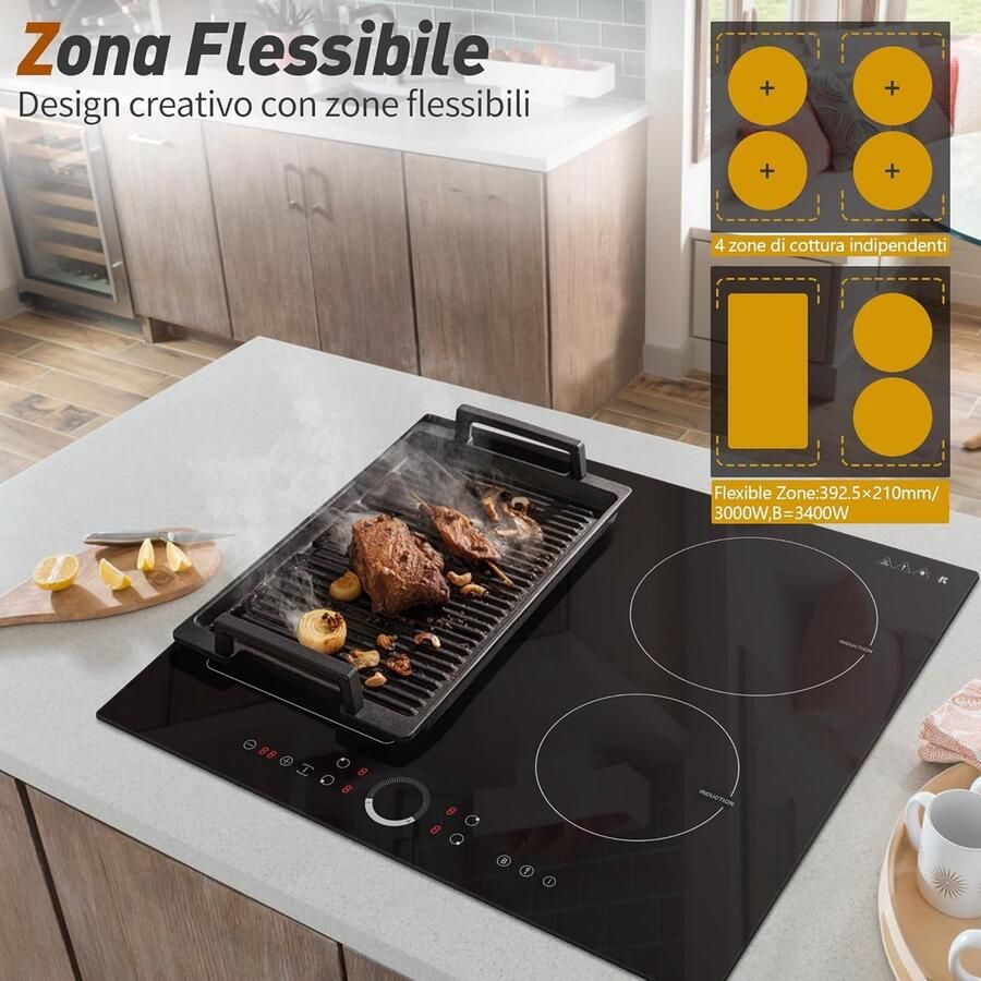 Inductiekookplaat Kookplaat inductie Snel koken Flexibele kookzones 60 cm Zwart