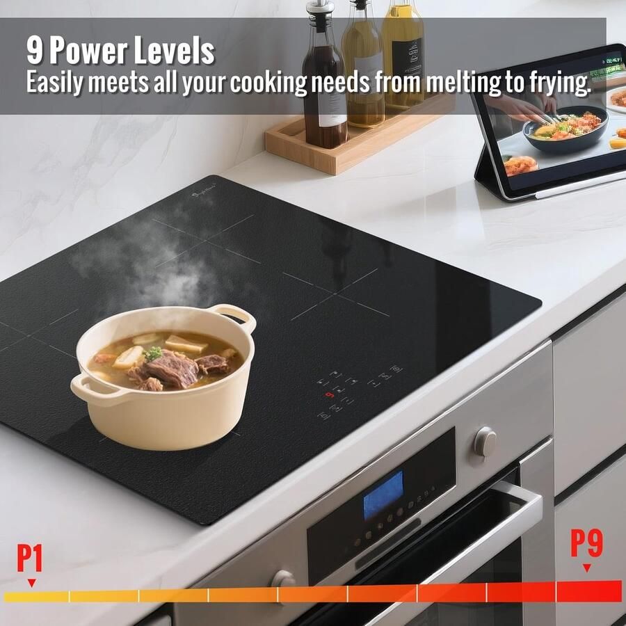 Inductiekookplaat Kookplaat inductie Snel koken Mat glas oppervlak 60 cm Zwart