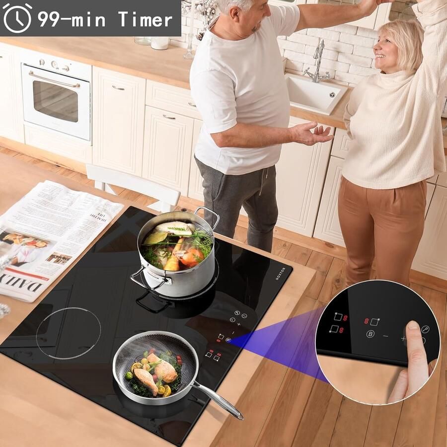 Inductiekookplaat Kookplaat Snel Koken 3 Zones 60 cm Zwart