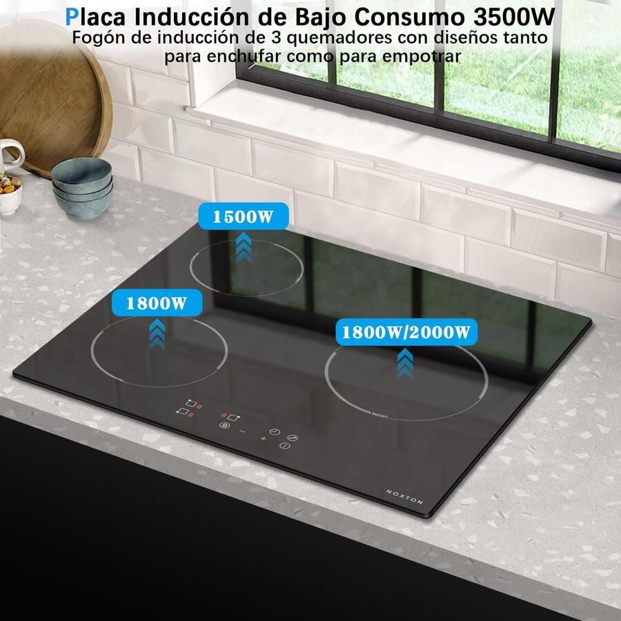 Inductiekookplaat 3 zones Kookplaat inbouw Snel koken Eenvoudige installatie 60 cm breed Zwart - Foto 3