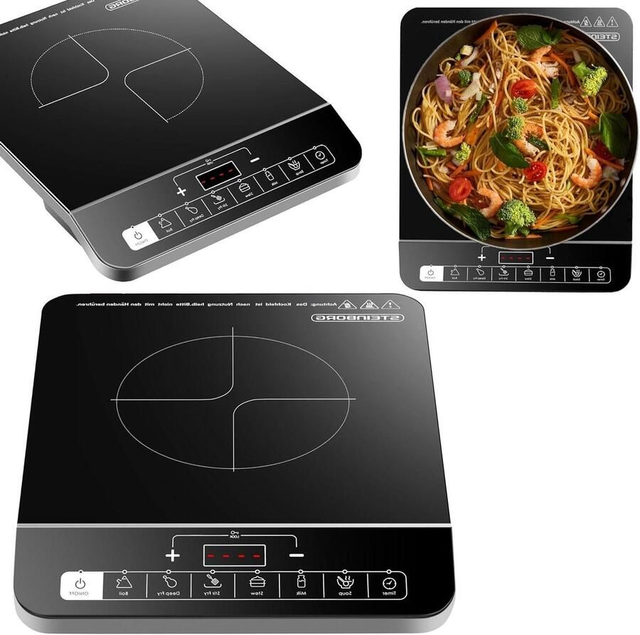 Inductiekookplaat Losse kookplaat Koken op locatie 6 Automatische programma's 26 x 26 cm Zwart