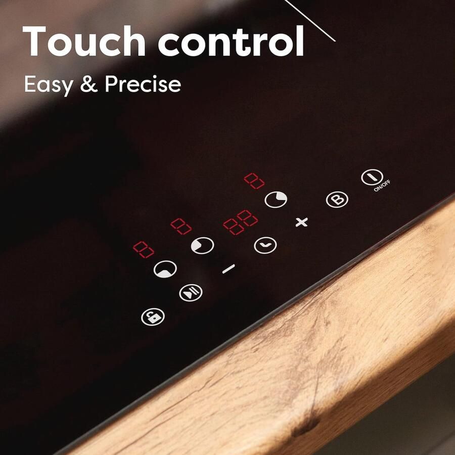 Inductiekookplaat met 3 Branders 6200 W Sensorbediening Touch Timer Glas Keramiek 9 Vermogensniveaus Kindveilige Functie Pauzefunctie