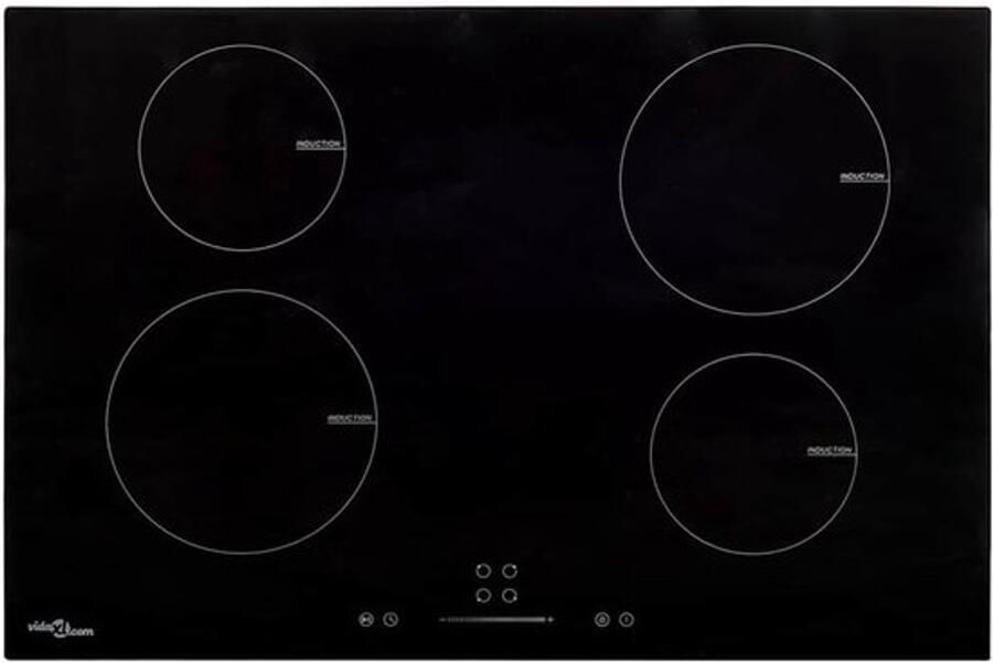 Inductiekookplaat met 4 zones Aanraakbediening Snel koken Automatische panherkenning 77 cm breed Zwart
