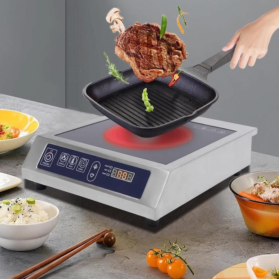 Inductiekookplaat Mobiel fornuis Snel koken 3500 Watt vermogen 355 cm Zilver