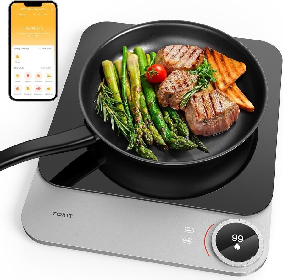 Inductiekookplaat Pro 20 mm Draagbare Inductiekookplaat met OLED-display en 99 Vermogensniveaus Voor Koken en Sous Vide