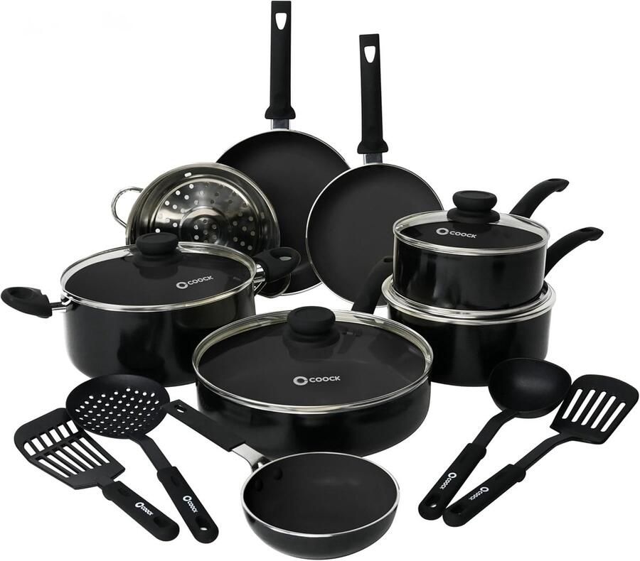 Inductiekookplaat set 19-delig gerecycled aluminium keramische anti-aanbaklaag gezond koken zonder olie ShopVlot
