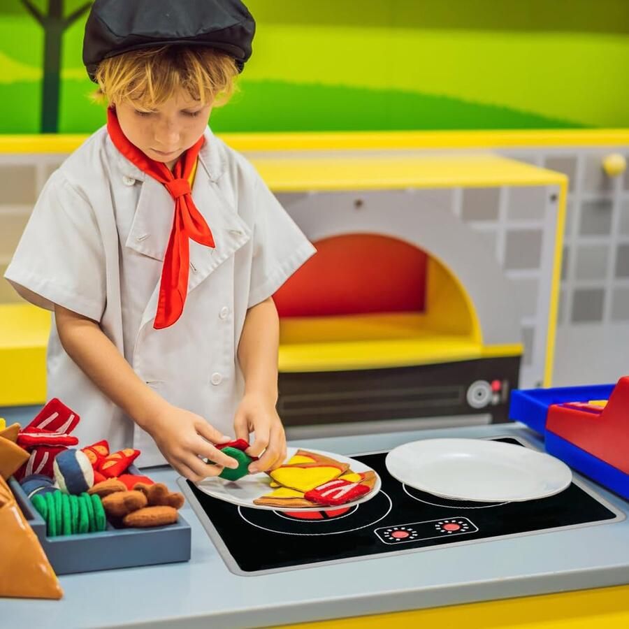 Inductiekookplaat-speelgoed Inductiekookplaat speelgoed met licht en geluidseffecten Realistische inductiekookplaat voor keukenspeelgoed 28 x 20 cm kinderkeukengerei (geen batterijen vereist)