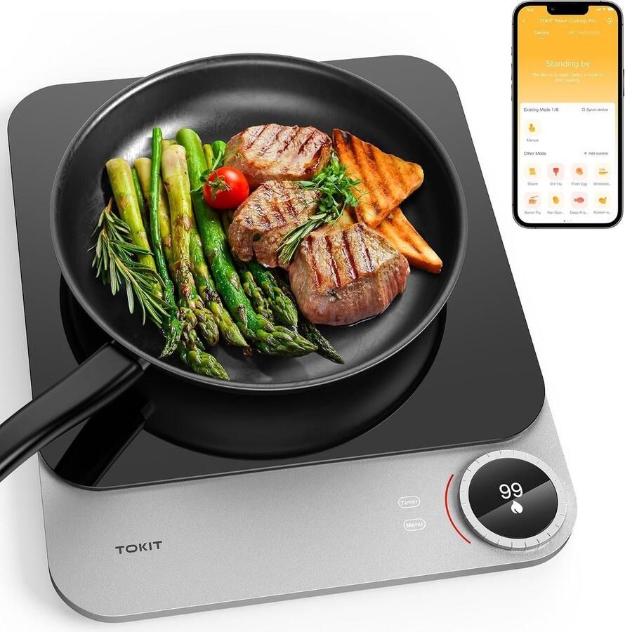 Inductiekookplaat Zwart 20 mm Ultradunne Inductiekookplaat met App-Besturing Voor Keuken Slaapzaal Camping