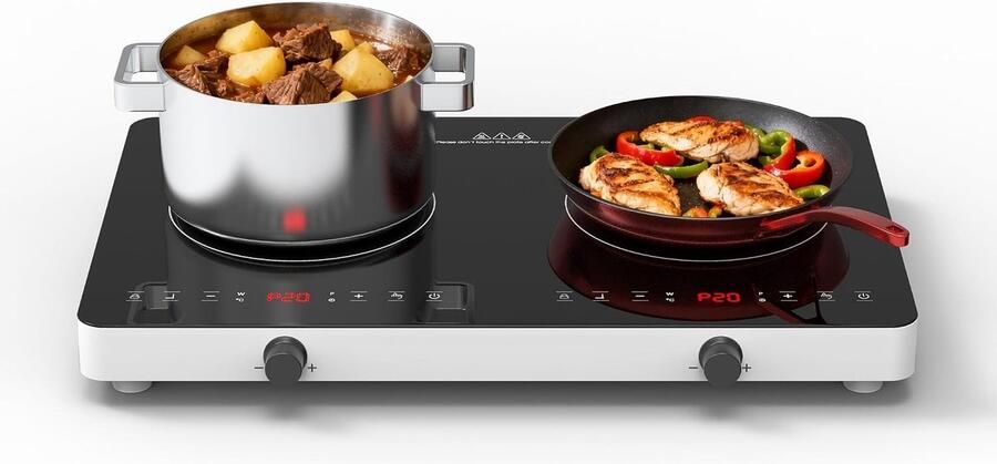 Inductiekookplaat Zwart 57 cm Elektrisch met 2 Pits en Timer Voor Binnen en Buiten