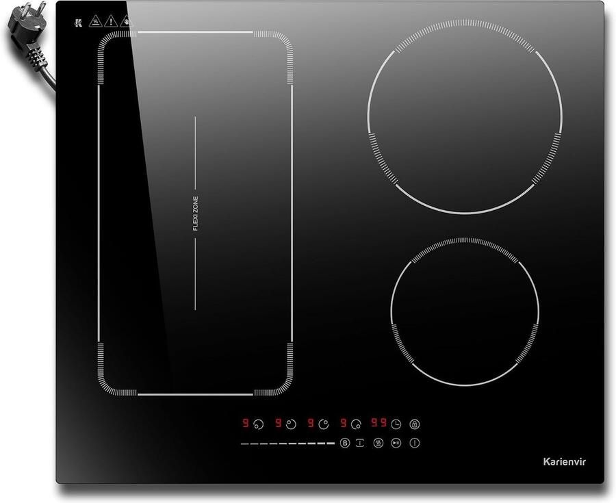 Inductiekookplaat Zwart 60 cm Met Flexzones en Schuifregelaar Voor Koken met Magnetisch Kookgerei