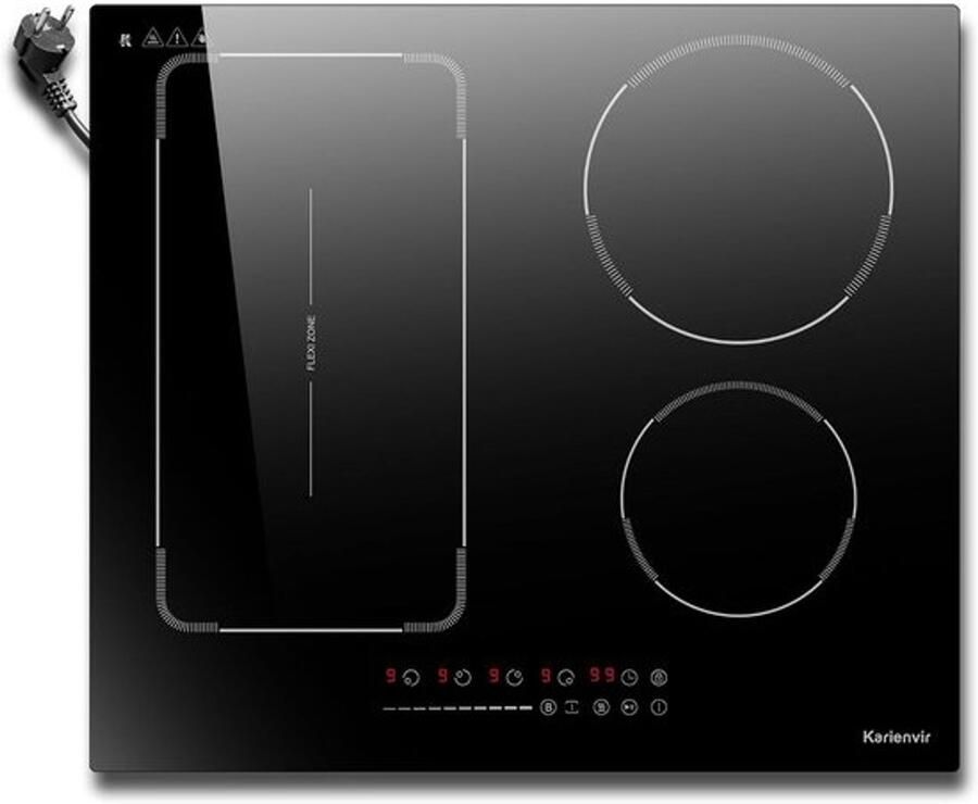Inductiekookplaat Zwart 60 cm Met flexzones Schuifregelaar Voor koken met magnetisch kookgerei