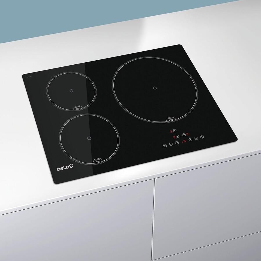 Inductiekookplaat Zwart 60cm 3 Zones Touch Control & Timer 6 5kW Vermogen