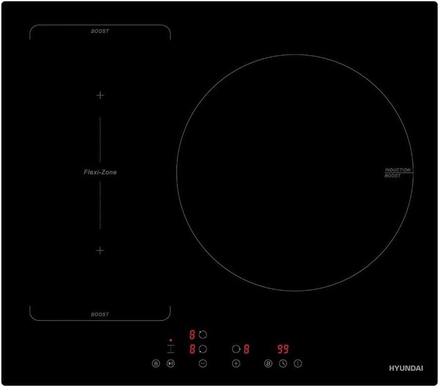 Inductiekookplaat Zwart Elektrisch fornuis Snel koken Dubbele flexizone 59 cm breed Zwart