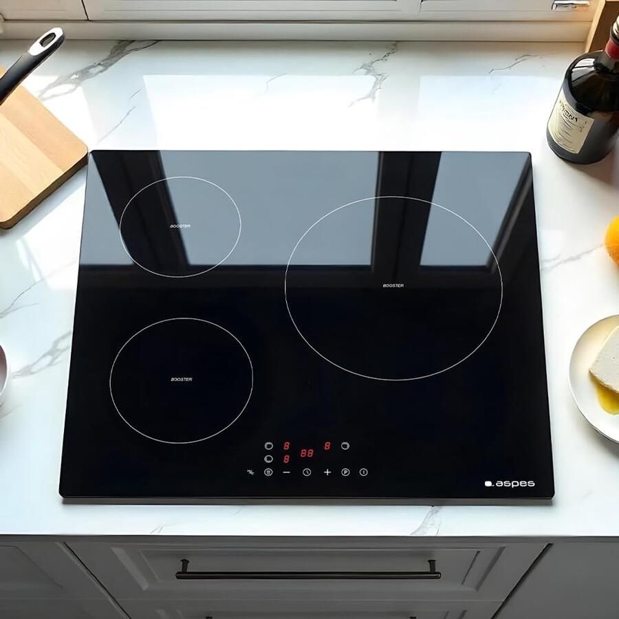 Inductiekookplaat Zwart Glas Elektrisch fornuis Kookplaat Snel Koken Touch Schuifregeling 60 cm Zwart