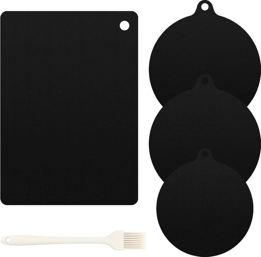 Inductiekookplaat Beschermmat Set van 4 Stuks Hittebestendige Siliconen Matten voor Koken Keuken Accessoires met Bakborstel en Maten