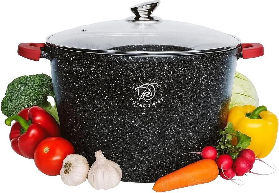 Inductiepan met deksel Soeppan Braadpan Grote maaltijden koken Afneembare handgrepen Ø 32 cm 14 liter Zwart