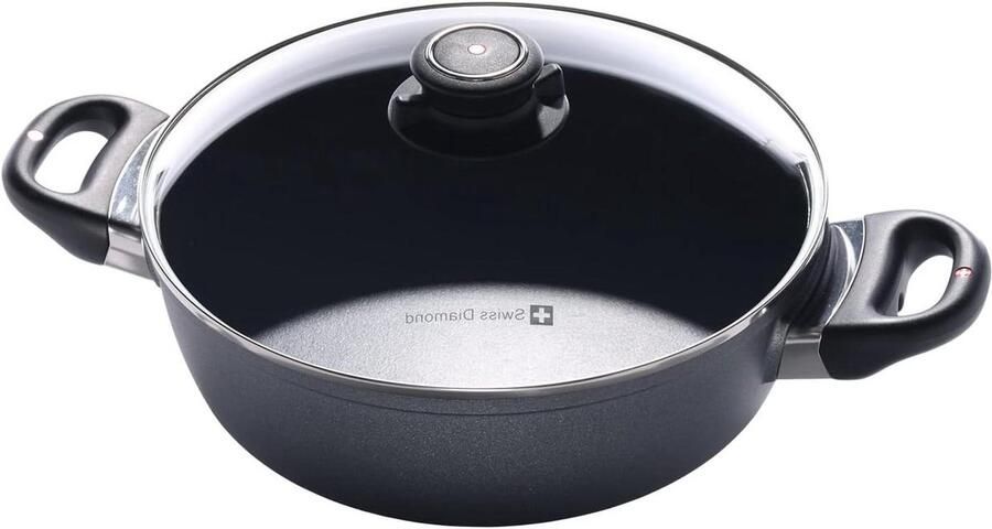 Inductiepan met deksel Stoofpan Sauspan Langzaam Koken Diamant versterkte antiaanbaklaag 28 cm Grijs