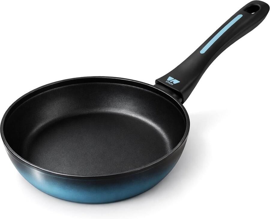 Inductiepan Staal Koekenpan Antiaanbak Gezond Koken Versterkte Drielagen Anti-aanbak 20 cm Blauw Zwart