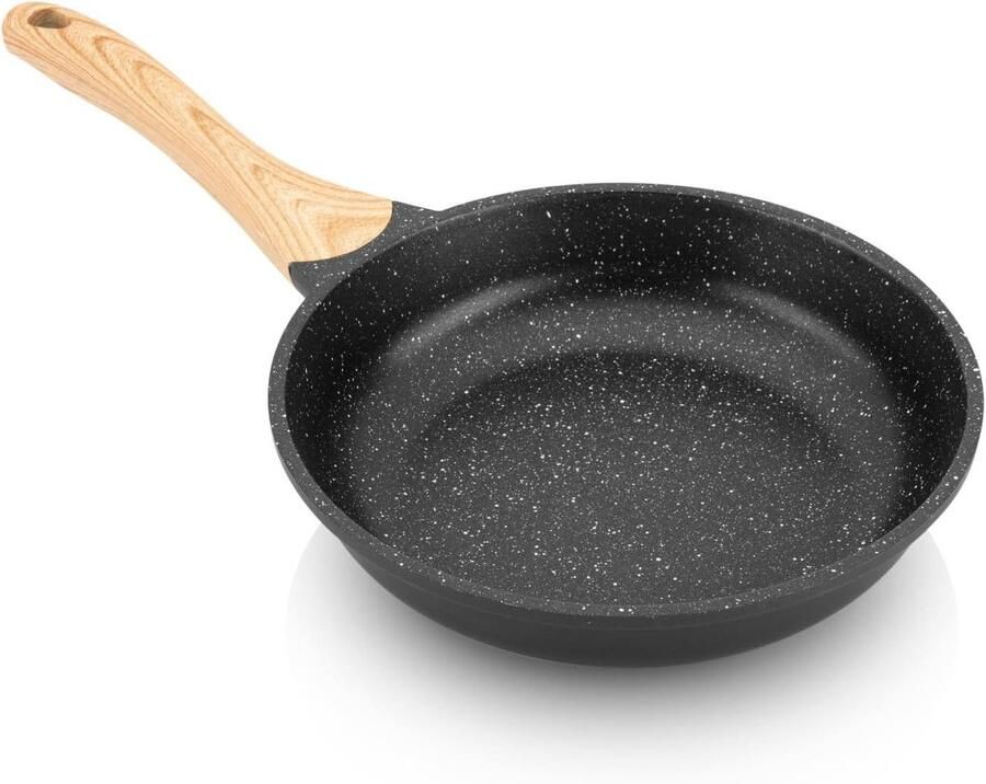 Inductiepan Titanium Koekenpan Vetarm Koken Krasbestendig Oppervlak 24 cm Zwart