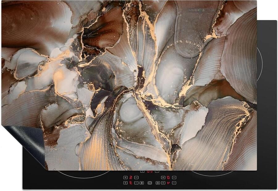 Inductieplaat Beschermer Kookplaat Mat Keuken Werkruimte Kras- en Vuilwerend 76x51 cm Goud Marmer