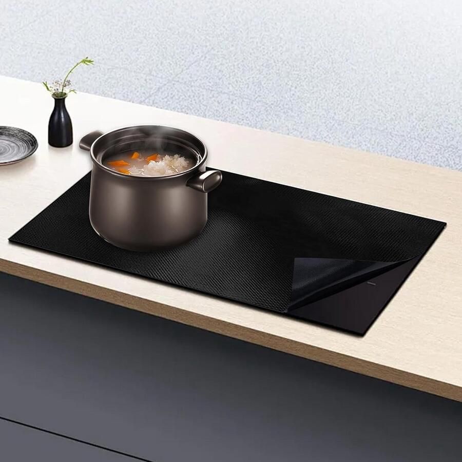 Inductieplaat Beschermmat Kookplaat Protector Koken Beschermen Hittebestendig Siliconen 40x60 cm Zwart