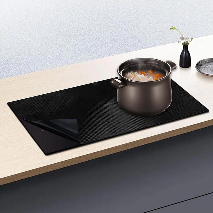 Inductieplaat Beschermmat Kookplaat Protector Koken Beschermen Hittebestendig Siliconen 40x60 cm Zwart