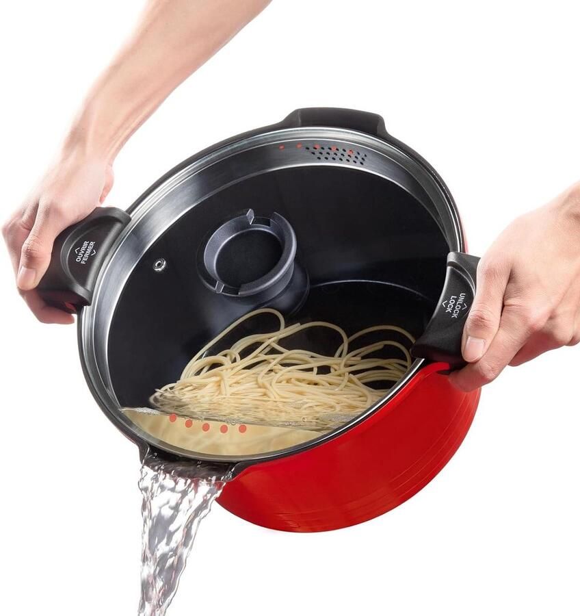 Inductiezeef Pan Pastapan Grote Maaltijden Koken Vergrendelbaar Deksel 28 cm 8 Liter Rood