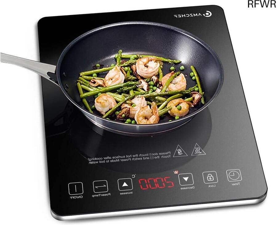 Induction hob AMZCHEF single induction hob with ultra-thin design 20 temperature settings and 20 power settings 2000W induction hob 1 plate 3-hour timer safety lock