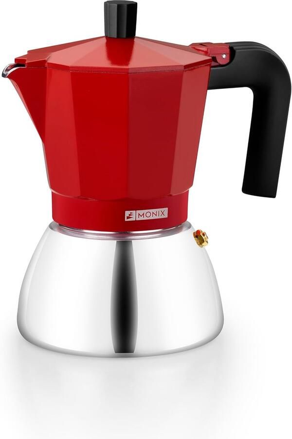 Induction Inox Italiaans koffiezetapparaat van aluminium en roestvrij staal inhoud 6 kopjes hittebestendige handgreep gemakkelijk te wassen geschikt voor alle warmtebronnen Rood - Foto 1