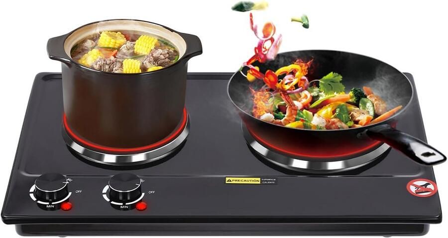 Infrarood Kookplaat Elektrische Kookplaat Koken en Verwarmen Dubbele Kookzones 52 x 36 x 7 cm Zwart
