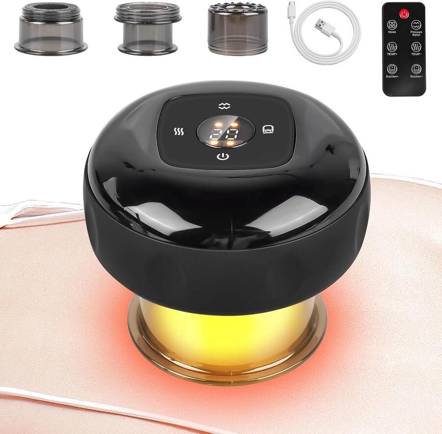 Infrarood snijmachine 12 snelheden Smart Vacuum zuignappen massageapparaat met afstandsbediening oplaadbaar Guasha-apparaat voor pijnverlichting en lichaamsontgifting (zwart)
